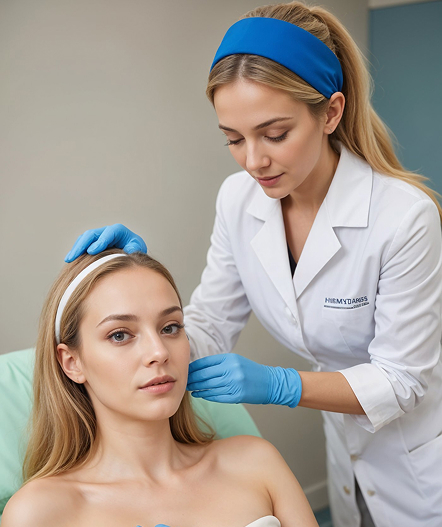 Aesthetic practitioner assessing facial skin during professional skincare consultation