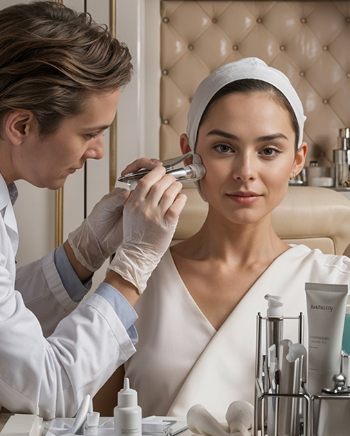 Aesthetic practitioner performing professional facial skin treatment in clinic