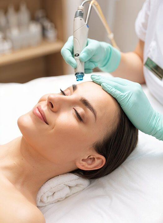 Aesthetic practitioner performing CryoPen cryotherapy for benign lesion removal on facial skin