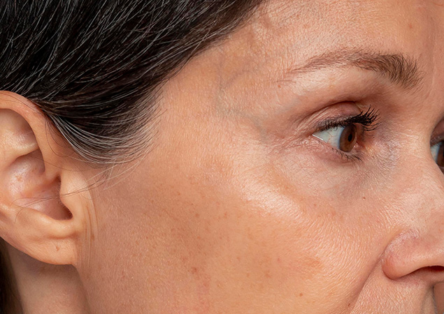 Side profile showing uneven skin texture and fine lines before skin treatment