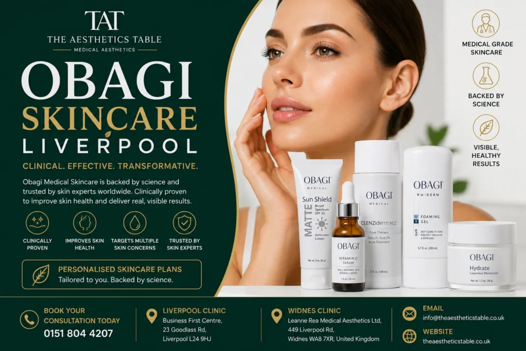 Obagi Skincare Liverpool products at The Aesthetics Table clinic